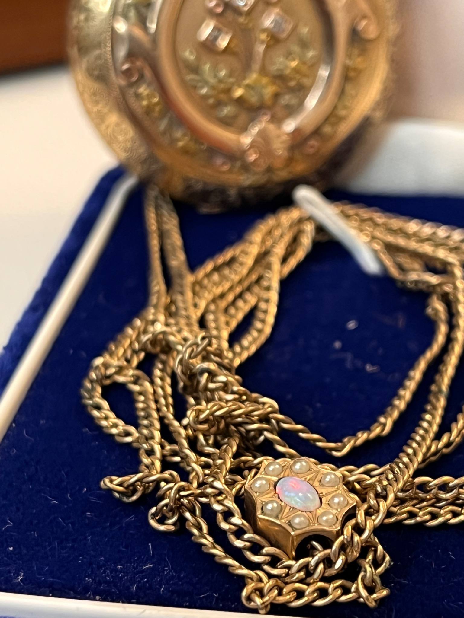Victorian gold chain opal seed pearl slide antique jewelry Las Vegas - sell gold jewelry Las Vegas